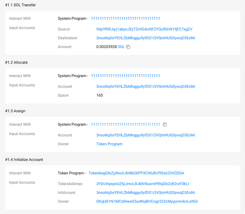 Transaction details in Solscan for token transfer