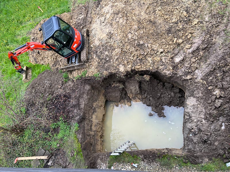 Groundwater accumulation in the excavation