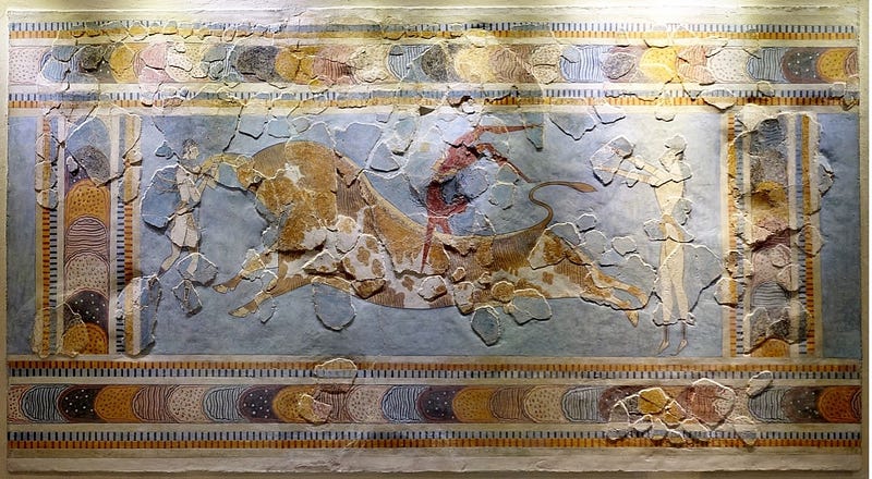 Ancient fresco depicting bull-leaping