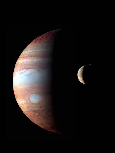 Jupiter and its moon Io showcasing magnetic interactions