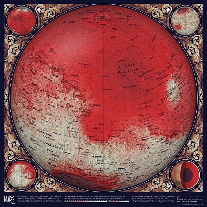 Mars terrain illustration depicting its vast landscapes