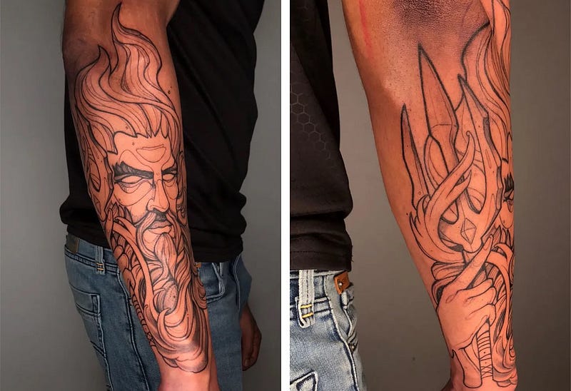 The Poseidon tattoo, freshly inked