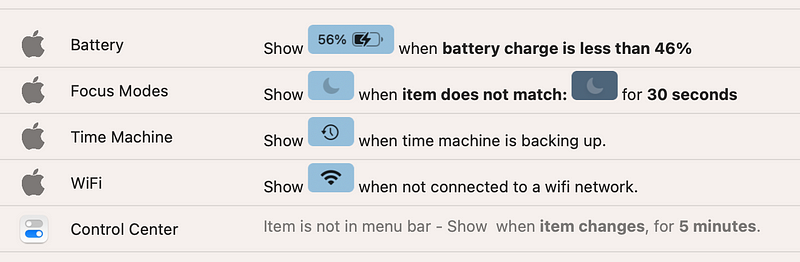 Battery icon settings on a MacBook