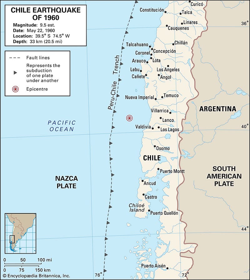 Map of the 1960 Chile Earthquake Epicenter