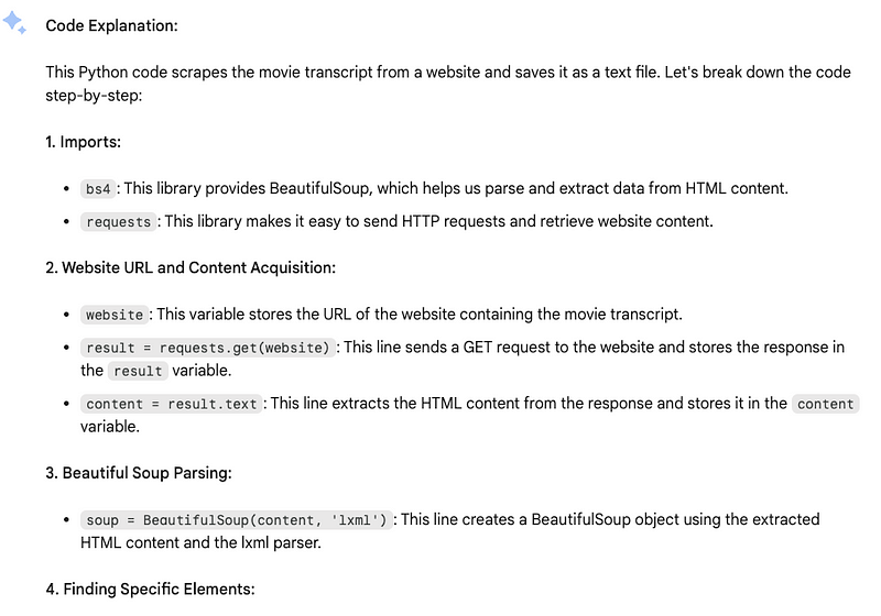 Code explanation by both models