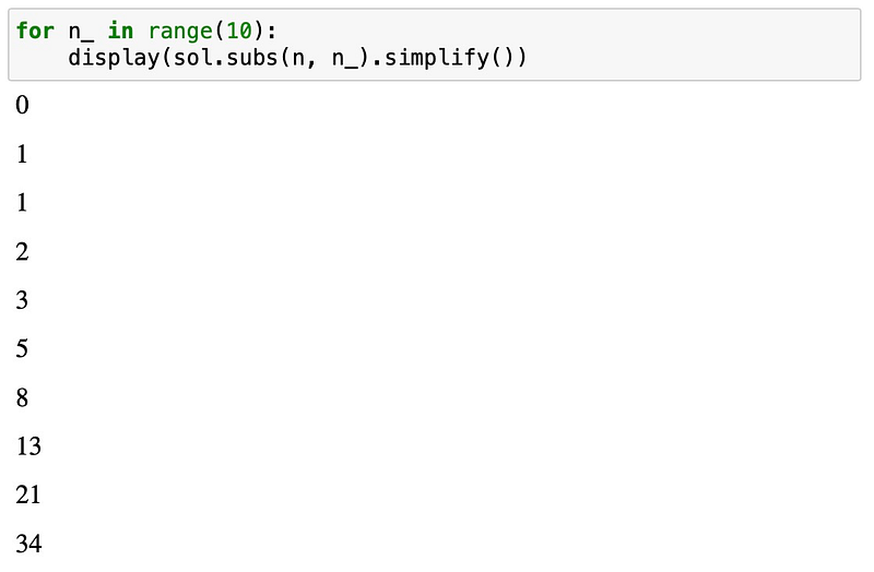 Checking the initial Fibonacci numbers