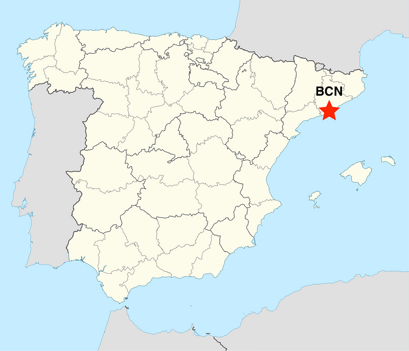 Map highlighting UFO sighting locations in Spain