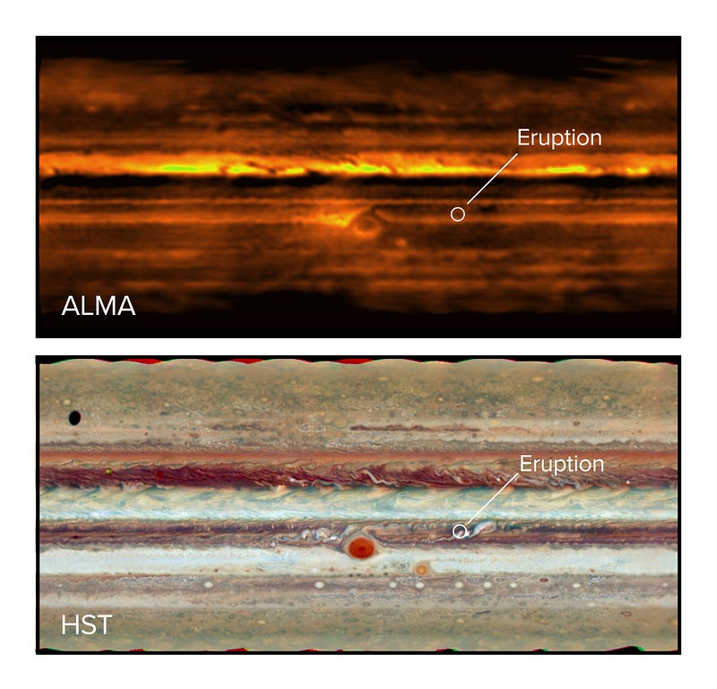 Eruption site observed through ALMA and Hubble